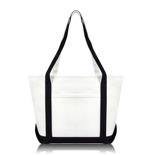DALIX Daily Shoulder Tote Bag Premium Cotton in Black - color: Black
