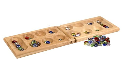 Pressman Mancala Board Game | Fun Classic Table for Adults & Kids | Includes 48 Glass Mancala Stones and Wood Hinged Playing Board | 2 Players, Ages 6+ - size: 1 pack