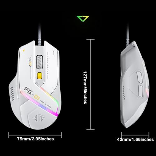 Uineer Lightweight Gaming Wired Mouse,12800 DPI Adjustable,6 Programmable Buttons,12 RGB Breathing Mice,Ergonomic USB Optical pc Gaming Mouse,for pc,Laptop and Desktop (White)