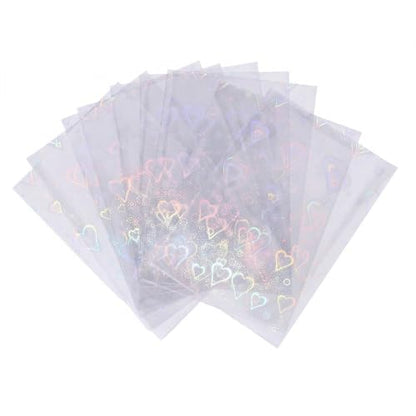 Photocard Sleeves 3.58x2.56 in Love Heart Shape Laser Flashing Holographic Foil Protective Covers for Card Enthusiasts，100 PCS