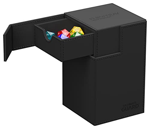 Ultimate Guard Flip'n'Tray 100+, Deck Case for 100 Double-Sleeved TCG Cards + Dice Tray, Black, Independent Magnetic Closure & Microfiber Inner Lining - color: Black, size: 100+