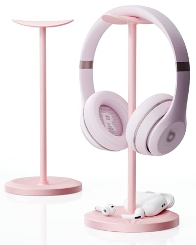 Headphone Stand, Desktop Headset Holder, Pink | Earphone Stand, Gaming Headphone Hanger, Enlarged Headrest Heavy Base, Office Desk Accessories for All Headphones Size - color: Pink
