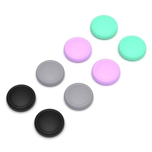 PlayVital Thumb Grips for Nintendo Switch 2, 8-Pack Silicone Joystick Caps for Joycon 2, Cute Accessories Comfort Thumbstick Grip Covers - Soft Violet & Mint Green & Black & Gray - color: Violet & Mint Green & Black & Gray