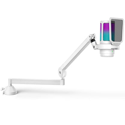 InnoGear USB Gaming Microphone for PC Boom Arm Condenser Mic Set, White | One-Touch Mute, Interruption-Free, Adjustable Boom Arm, Zero-Latency Monitoring, Work with Xbox, Changeable RGB Modes - color: White, style: 2-Axis Arm with Mic
