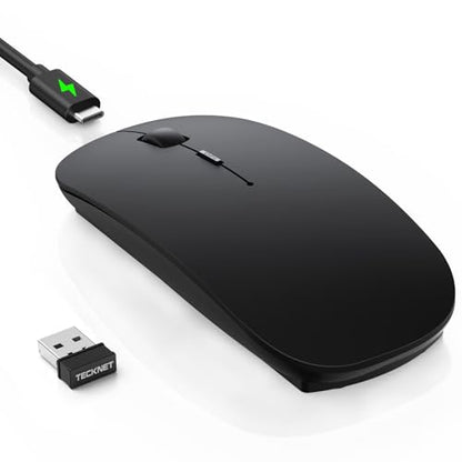 TECKNET Wireless Mouse, 4800 DPI Rechargeable Bluetooth Mouse for Laptop | Bluetooth 5.2/3.0 & 2.4G, Ultra-Thin, 6-Level Adjustable 4800 DPI Computer Mouse for Mac OS, iPad, Windows, Android - color: black