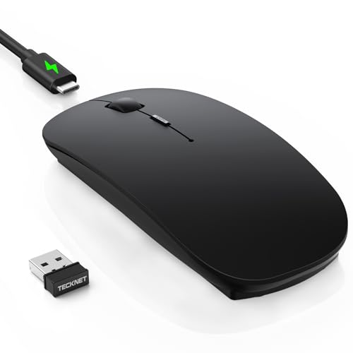 TECKNET Wireless Mouse, 4800 DPI Rechargeable Bluetooth Mouse for Laptop | Bluetooth 5.2/3.0 & 2.4G, Ultra-Thin, 6-Level Adjustable 4800 DPI Computer Mouse for Mac OS, iPad, Windows, Android - color: black