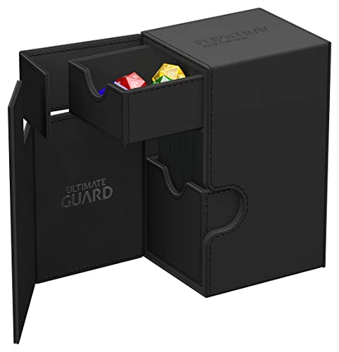 Ultimate Guard Flip'n'Tray 80+, Deck Case for 80 Double-Sleeved TCG Cards + Dice Tray, Black, Independent Magnetic Closure & Microfiber Inner Lining - color: Black, size: 80+