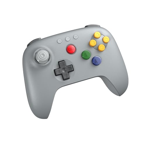 8Bitdo 64 Bluetooth Controller for Analogue 3D, Grey | Switch/Switch 2, Windows and Android Support, Wired USB, D-Input/S-Input Modes, Hall Effect Joystick, Vibration - color: Grey