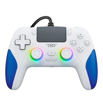 IWGAME Wired Controller for PS-5/PC, Gaming Controller with Dual Vibration, Programmable/Remap/Turbo/RGB Light, 3.5MM Headphone Jack - color: white