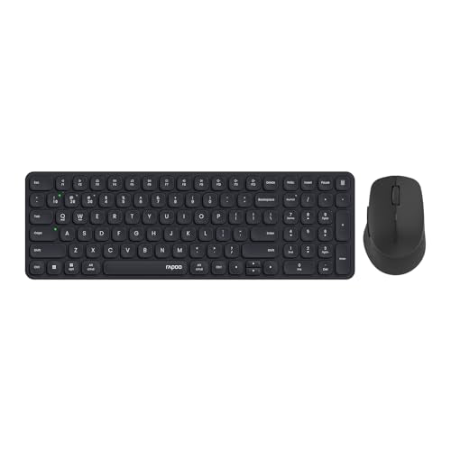 Rapoo Wireless Keyboard and Mouse Combo, Blade-Series E9310M 99-Key Ultra-Thin Keyboard and M300G Silent Mouse, Support 4 Devices, Quiet, Compact, Battery Powered, for Windows/Mac/Linux/Chrome - color: Black, size: 9360M