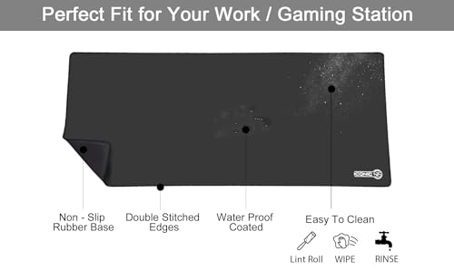 4XL Oversized & Ultimate Gaming Desk Mat 54"x23"(Black) - Giant & Thicker 4mm - Stitched/Water Proof/Non Slip Base - color: Black, size: 4XL 54"x23"