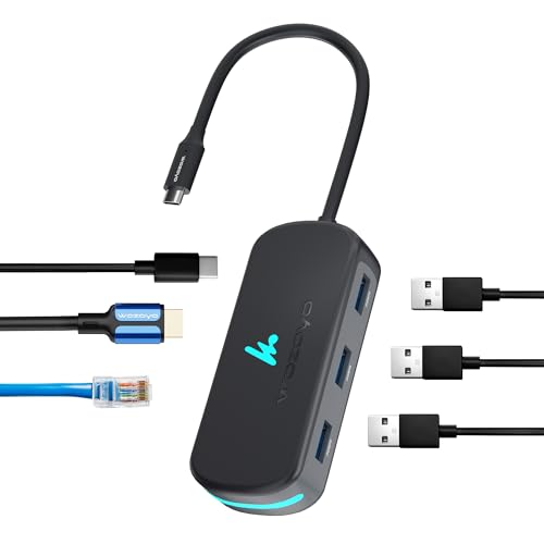 Type C 6 in 1 Wozoyo Docking Station with 3XUSB 5Gbps (3.2 Gen 1), 4K@60Hz HDMI, 1Gbps Ethernet & PD 100W, USB-C Hub, Thunderbolt 4 Compatible, Compatibility with macOS, Windows, Android & iOS - style: 6-in1