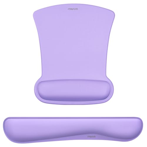 MOSISO Wrist Rest Support for Mouse Pad & Keyboard Set, Ergonomic Mousepad Non-Slip Base Home/Office Pain Relief & Easy Typing Cushion with Neoprene Cloth & Raised Memory Foam, Light Purple - color: Light Purple