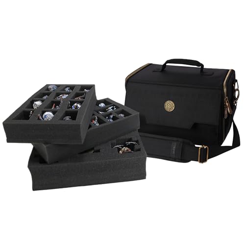 ENHANCE Wide Base Miniature Satchel - Compact Storage & Carrying Case for DnD Miniatures with Strap, 3 Foam Trays (2 Pre-Cut and 1 Pick & Pluck Tray) - Fits Minis 25mm to 40mm (Small - Wide Base) - size: Small (25 Slots), style: Wide Base Minis