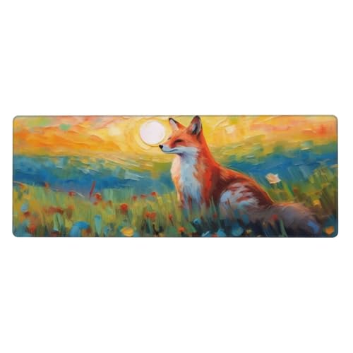 Gaming Mouse Pad, Large Non-Slip Rubber Base Mousepad, Keyboard Mouse Mat, Desk Pad with Stitched Edges, 31.5x11.8inch, Fox - color: Fox