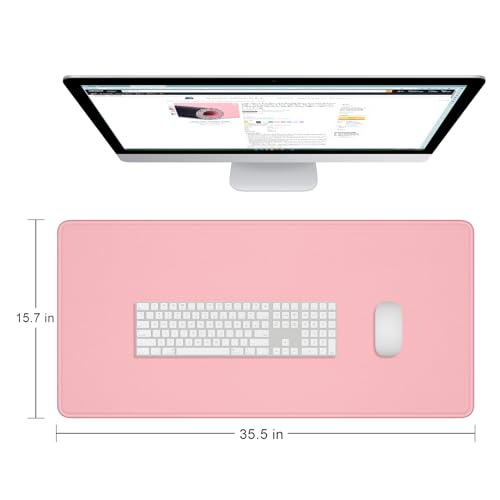 Dapesuom Large Gaming Mouse Pad, Extended Mouse Mat with Stitched Edges, Full Size Keyboard Pad with Non-Slip Base, Big XXL Computer Desk Mats for Gamer, Laptop, Office, 35.5 x 15.7in, Pink - color: Pink, size: 35.5L x 15.7W inches