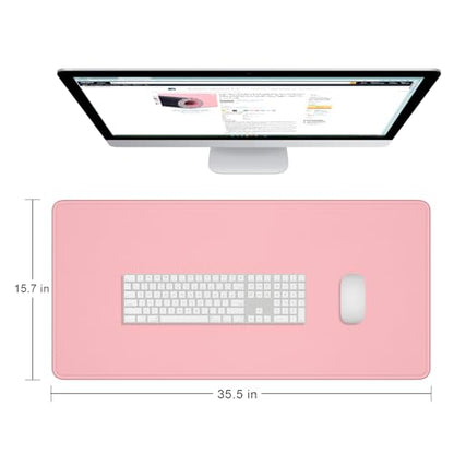 Dapesuom Large Gaming Mouse Pad, Extended Mouse Mat with Stitched Edges, Full Size Keyboard Pad with Non-Slip Base, Big XXL Computer Desk Mats for Gamer, Laptop, Office, 35.5 x 15.7in, Pink - color: Pink, size: 35.5L x 15.7W inches