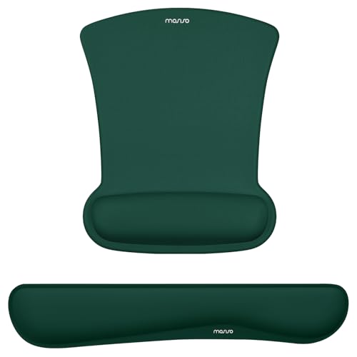 MOSISO Wrist Rest Support for Mouse Pad & Keyboard Set, Ergonomic Mousepad Non-Slip Base Home/Office Pain Relief & Easy Typing Cushion with Neoprene Cloth & Raised Memory Foam, Peacock Green - color: Peacock Green