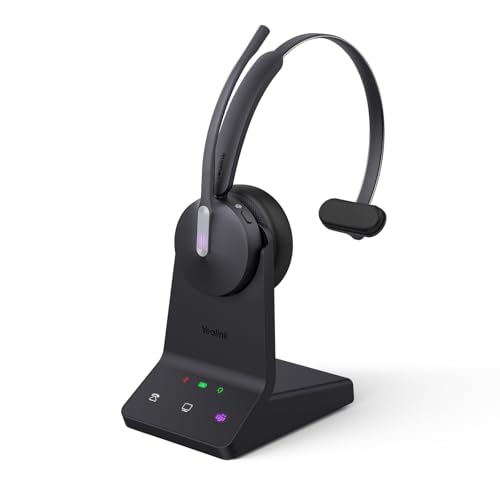 Yealink WH64 Mono DECT & Bluetooth Wireless Headset for Phone PC Cellphone | Teams Certified Single On Ear Headset, 3X Noise Canceling Mic, 26H Talk Time, 606 ft Long Range for Office Call Center