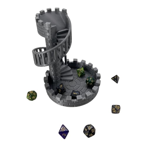 Dice Spiral Staircase Castle Dice Tower Dungeons and Dragons RPG Tabletop Roleplaying Game Jail D&D (Random 7PCS D20 Dice Set Included) Silver