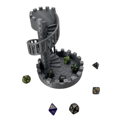Dice Spiral Staircase Castle Dice Tower Dungeons and Dragons RPG Tabletop Roleplaying Game Jail D&D (Random 7PCS D20 Dice Set Included) Silver