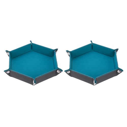 Dice Tray 10" PU Leather Velvet Folding Hexagon Dice Rolling Tray Holder Storage Box Perfect for RPG DND Table Games & Entryway & Nightstand Organizer (Sky Blue, 2pcs) - color: Sky Blue