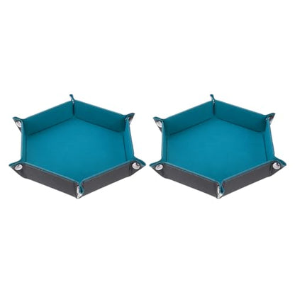 Dice Tray 10" PU Leather Velvet Folding Hexagon Dice Rolling Tray Holder Storage Box Perfect for RPG DND Table Games & Entryway & Nightstand Organizer (Sky Blue, 2pcs) - color: Sky Blue