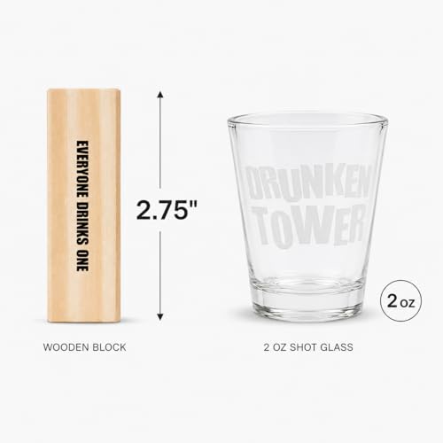 Gamie Tumbling Tower Drinking Games for Adults, with 4 Glasses and 48 Wooden Blocks with Challenges, Fun House Adult Party Games for Game Night, Great Gift Idea for Everyone