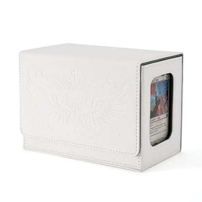 Venssu Angel Themed MTG Commander Deck Box with Dice Tray (White&Grey) | Holds 200 Single/160 Double-Sleeved Cards, Fit MTG/PTCG/OPTCG Cards, Strong Magnet, With 2 Dividers & 1 Magnetic Card Holder - color: Angel