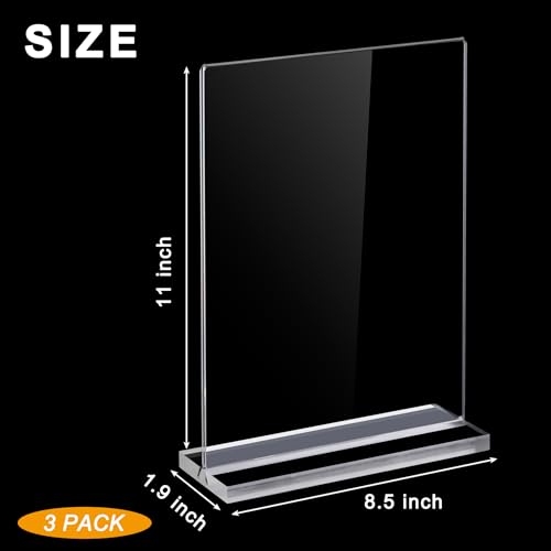 Hoewina 3Pack Acrylic Sign Holder 8.5 x 11inch, Vertical Display Sign Stand | Clear Menu Holder Stand, Table Paper Holder, Desk Brochure Holder for Vendor Booth Display Items, Restaurants, Office, Store
