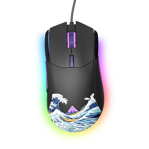 Womier Wired Gaming Mouse,Black RGB Anime Mouse w/Ergonomic Computer | 12000DPI/6 Programmable Buttons Programmable Buttons for Laptop PC Mac Windows (G705 V2 Kanagawa) - color: Black