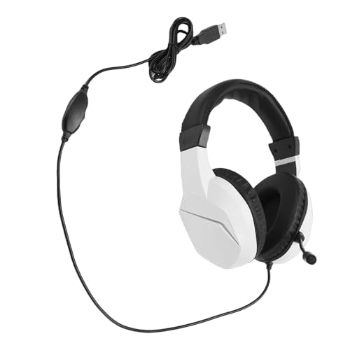 Wired USB Gaming Headset for PC with 7.1 Surround Sound, RGB Lighting Noise Cancelling Mic 40mm Driver Memory Foam Cushion Over Ear Headphone with Mute (White) - color: White