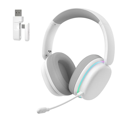 AULA G7 Pro Wireless Gaming Headset with 7.1 Surround Sound, 40mm Driver, BT5.3 Gaming Headphones with Mic, RGB, 10ms Latency, 65H Battery, PC Gaming Headset for PS5,PS4, Switch,PC,Wired Mode for Xbox - color: White, size: G7 Pro
