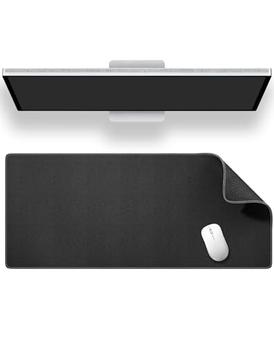 ALOANES Black Waterproof Desk Mat, Large Mouse Pad with Extended Mouse Mat, with Anti Slip Base, Stitched Edge, Grain Jacquard Surface, Perfect for Gamer, Office & Home, 3XL 15.74''x35.43''x0.12'' | Black Waterproof Jacquard Mousepad for Keyboard, Compute