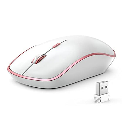 JOYACCESS Wireless Mouse for Laptop - Ultra Thin, Silent, 2400 DPI Portable Optical Mouse for Laptop,Computer,MacBook,Windows, Chromebook, PC (White + Pink) - color: Silver