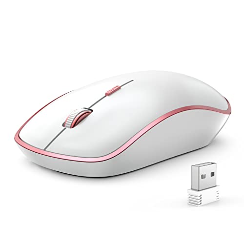 JOYACCESS Wireless Mouse for Laptop - Ultra Thin, Silent, 2400 DPI Portable Optical Mouse for Laptop,Computer,MacBook,Windows, Chromebook, PC (White + Pink) - color: Silver