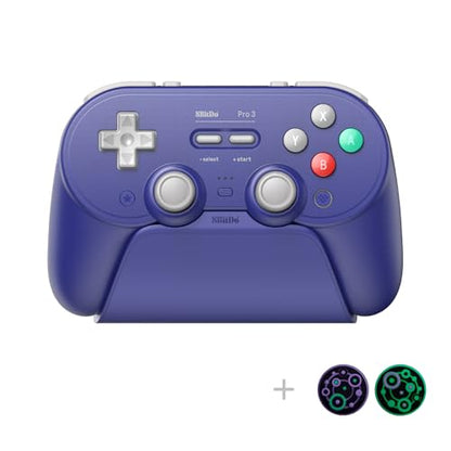 8Bitdo Pro 3 Bluetooth Controller with Charging Dock - Purple | Swappable ABXY Buttons, TMR Joysticks, Hall Effect Triggers, Back Buttons, Switch/Switch 2, Windows, Apple, SteamOS, Android - color: Purple
