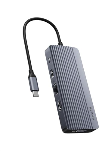 Anker USB-C Hub, 10-in-1 USB-C Hub, Dual-Display with 4K HDMI and 1080p VGA | 85W Max PD, 1 5Gbps USB-C and 3 5Gbps USB-A Data Ports, SD/TF Card Reader, 1 Gbps Ethernet, for Dell XPS, Vostro and More - style: 10-in-1【1 HDMI+1 VGA】