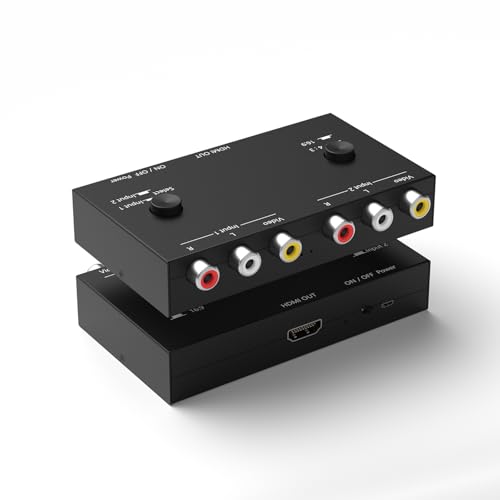 Dingsun 2 Port AV to HDMI Converter, RCA to HDMI Adapter Support 16:9/4:3 Compatible with WII, N64, PS2, VHS, VCR DVD Players etc - style: 2Port RCA to HDMI Converter