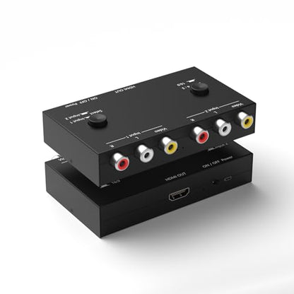 Dingsun 2 Port AV to HDMI Converter, RCA to HDMI Adapter Support 16:9/4:3 Compatible with WII, N64, PS2, VHS, VCR DVD Players etc - style: 2Port RCA to HDMI Converter
