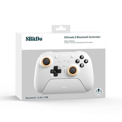 8BitDo Ultimate 2 Bluetooth Controller for Switch/Switch 2 & Windows PC, Switch Pro Controller with TMR Joysticks, Switchable Hall Effect/Tactile Triggers, Vibration and Motion Control - White - color: White, style: Ultimate 2 Bluetooth