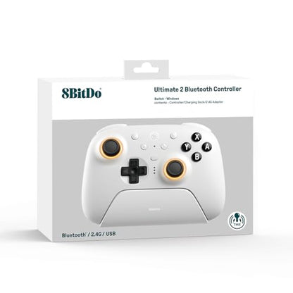 8BitDo Ultimate 2 Bluetooth Controller for Switch/Switch 2 & Windows PC, Switch Pro Controller with TMR Joysticks, Switchable Hall Effect/Tactile Triggers, Vibration and Motion Control - White - color: White, style: Ultimate 2 Bluetooth