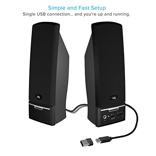 Cyber Acoustics CA-2014USB 2.0 Multimedia Desktop Computer Speakers, Compatible with USB C or A Devices, Adapter Included