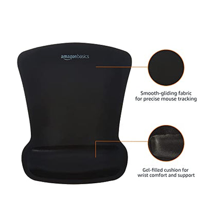 Amazon Basics Ergonomic Mouse Pad with Wrist Support for Pain Relief, Gel-Filled Cushion, Non-Slip Rubber Grip Base, 10.1 x 8.1 Inches, Black