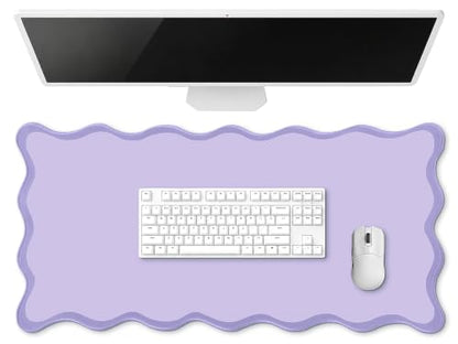 Hahafelt Scalloped Desk Mat Large Desk Pad Cute Coquette Table Mat Back to School Preppy Table Make up Pad Nonslip Graduation Gift with Stitching Waterproof Gaming(Purple,31.5 x 15.8 Inches) - color: Purple, size: 31.5 x 15.8 Inches