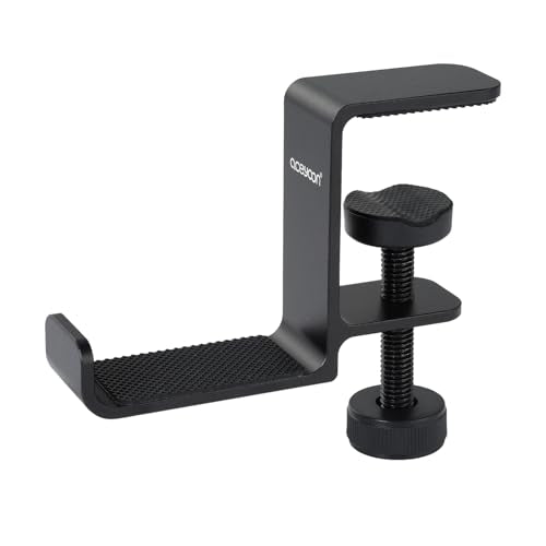 aceyoon Under Desk Headphone Hanger, Aluminum Headphone Stand,Headset Holder Space-Saving for Bag/Backpack/GamingHeadphone, Black - color: black
