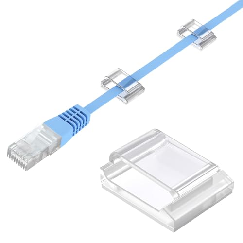 AGPTEK Flat Ethernet Cable Clips, 100 PCS Adhesive Wire Clips, Clear | Flat Cord Clips Small Cable Holder Management for Wall Ethernet Network Cord Organizer, Decoration Fairy Light Sticky Hooks - color: Clear, size: 100 PCS