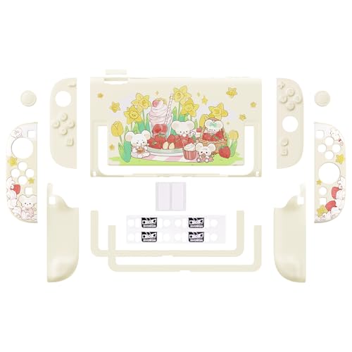 PlayVital Protective Case for Nintendo Switch 2 - Kawaii Dockable Hard Case Shell for Switch 2 with Thumb Grip & Sticker & Button Caps, Anti-Scratch, Shockproof Cover Skin - Creamy Mousie Picnic - color: Creamy Mousie Picnic