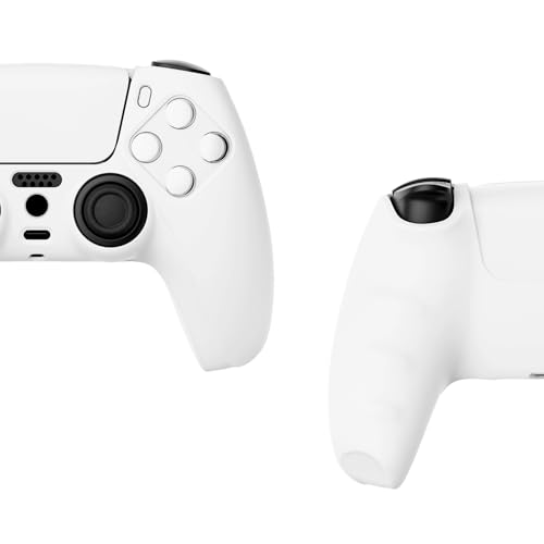 PlayVital White Pure Series Anti-Slip Silicone Cover Skin for ps5 Controller, Soft Rubber Case for ps5 Wireless Controller with White Thumb Grip Caps - color: White