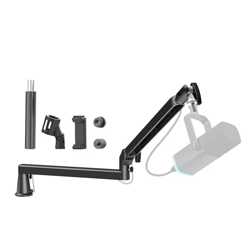 Low Profile Mic Arm 15cm Extra Riser Adjustable Mic Boom Arm Metal Desk Mounted Microphone Stand Cable Management Flexible Microphone Holder for Podcast Streaming Gaming Desktop - color: Black